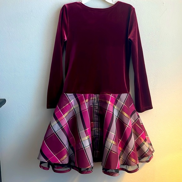 Christmas Dress Sz 7 Plum Velvet Pink Plaid & Gold Sash w Bow Bonnie Jean - Picture 2 of 6